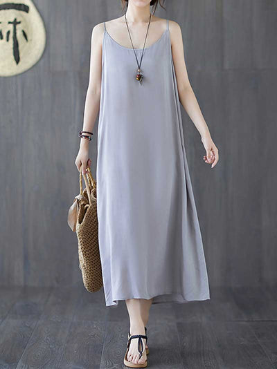 Plain Cotton Sleeveless A-Line Dress