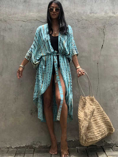 Evatrends cotton gown robe printed kimonos, Outerwear, Nightwear, Rayon, Board Sleeves, Different colors, Tie Dye print, Belted