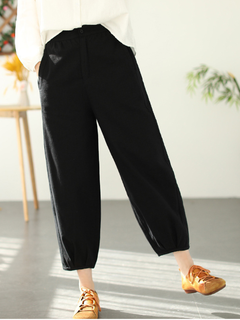 Women's Black Loose Harem Button Trousers