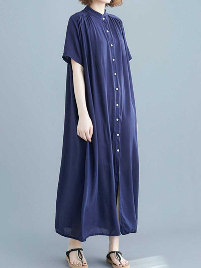 Evatrends Cotton Shirt dress, Short sleeves, Plain Dress, front buttons with open style, Shirt Dress, Different Color