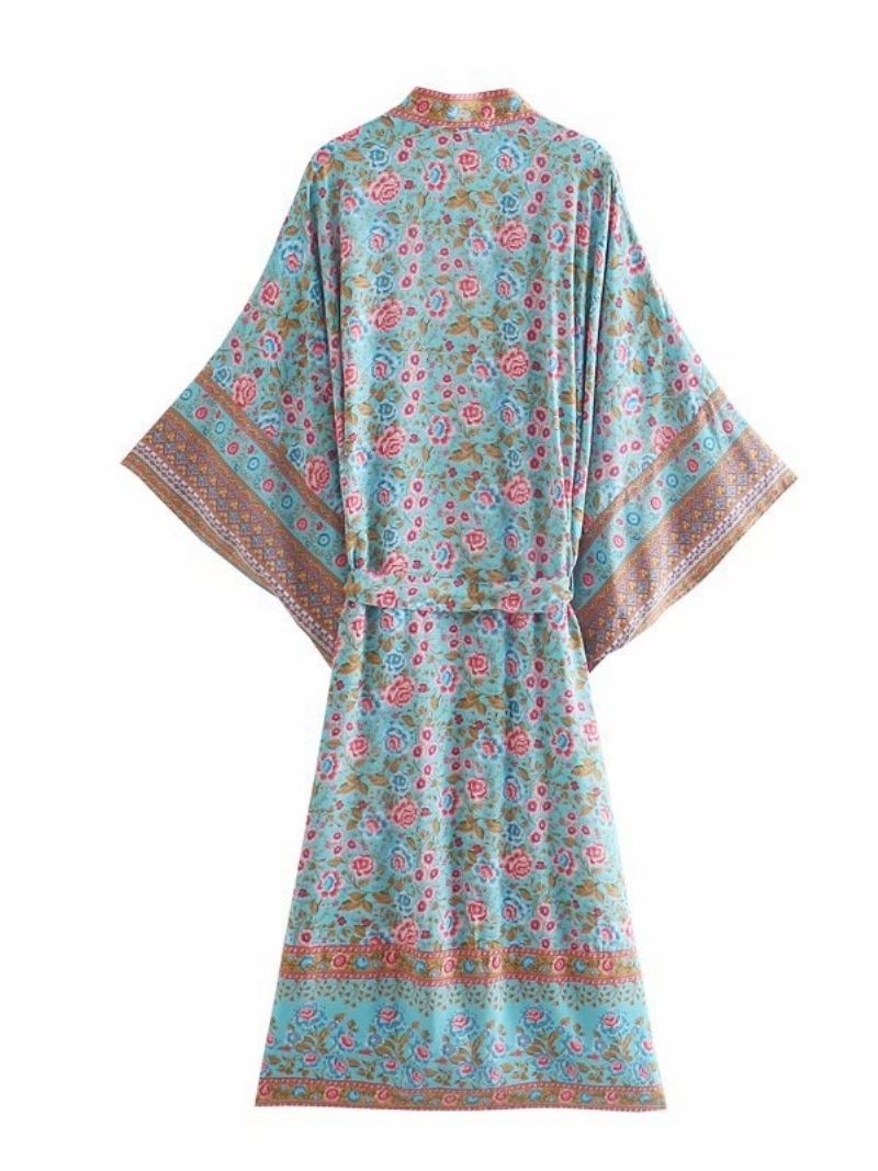 Evatrends cotton gown robe printed kimonos, Outerwear, Cotton, Nightwear, long kimono, Long Sleeves, loose fitting, Floral print, Belted, V-Collar