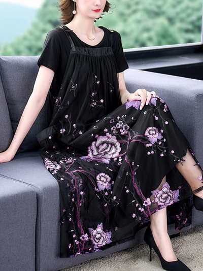 Women's Fashional Printed Floral Party Wear  Maxi Salopette Dress