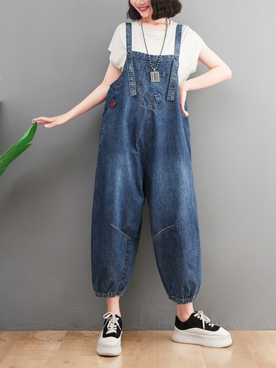 women's blue denim dungaree