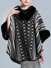 Stripe Bordeus Fluffy Neck Plus Size Cape Cardigan