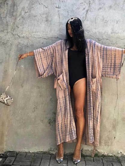 Evatrends cotton gown robe printed kimonos, Outerwear, Rayon 100（%）, Nightwear, long kimono, Board Sleeves, Different colors, loose fitting, Tie-Dye Print