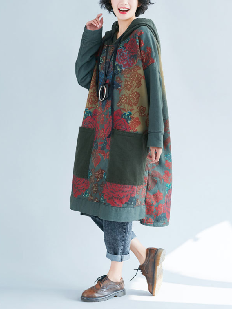 Women's pocket  printed Hooded