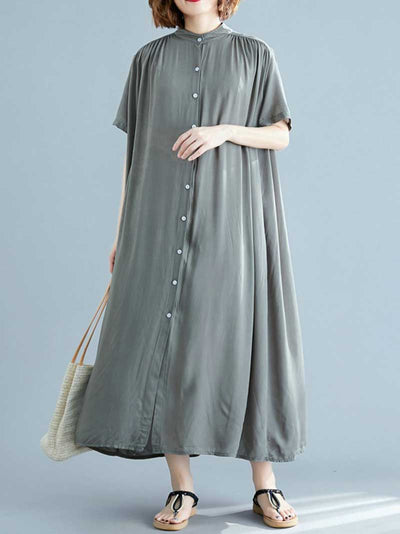 Evatrends Cotton Shirt dress, Short sleeves, Plain Dress, front buttons with open style, Shirt Dress, Different Color