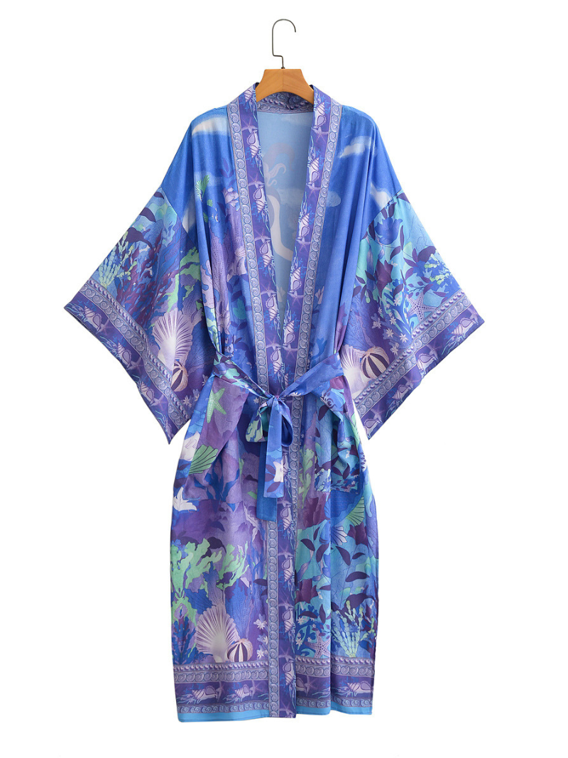 Women's Print Blue Cardigan kimono