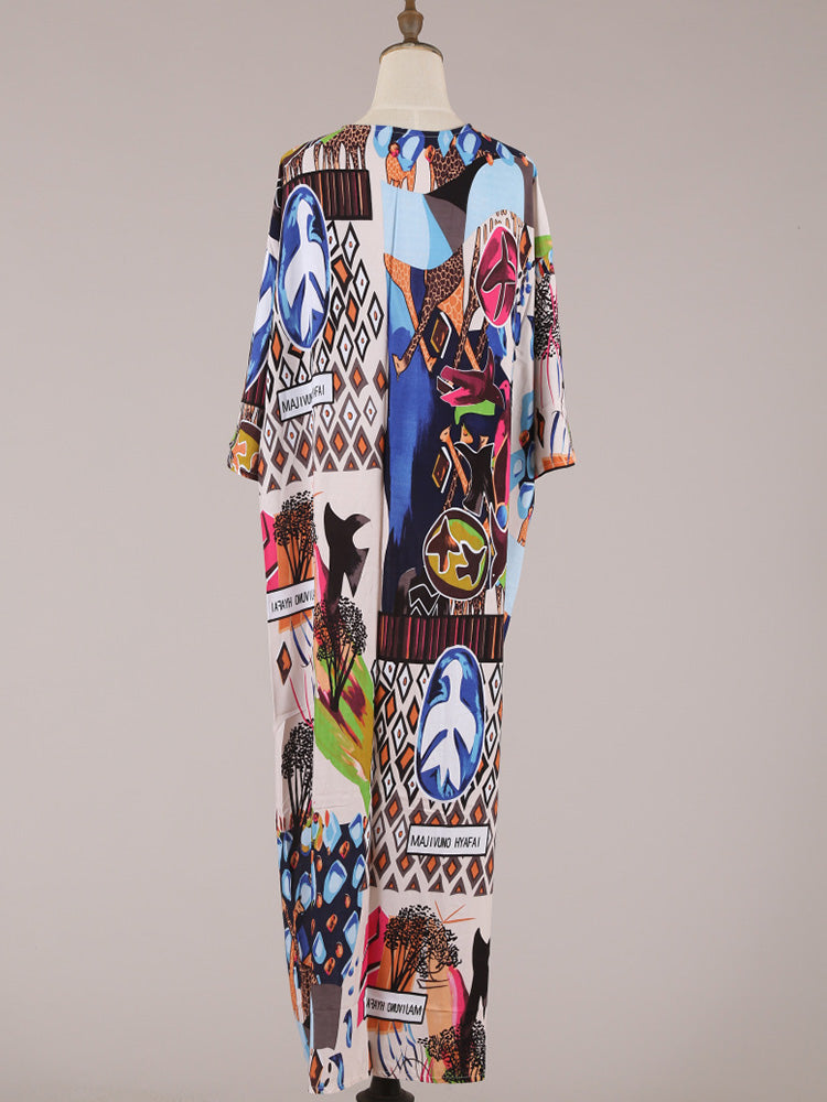 Evatrends cotton gown robe printed kimonos, Outerwear, Cotton,& Silk Mix, Nightwear, long kimono, Long Sleeves, loose fitting, printed