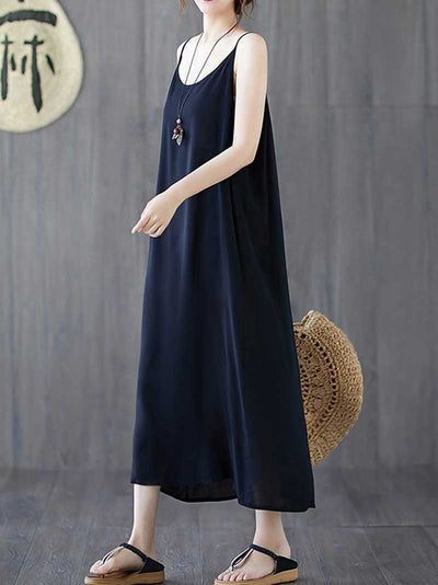 Plain Cotton Sleeveless A-Line Dress