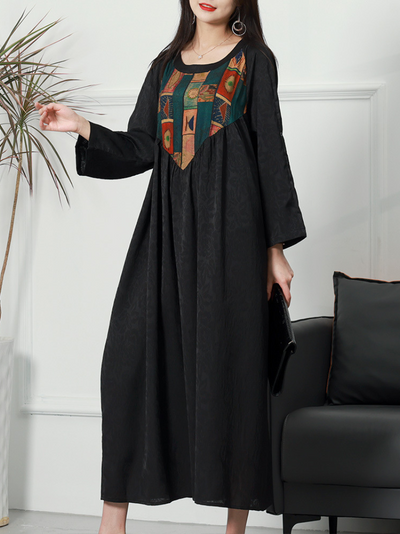 Women's Black Embroidered Midi-Dress