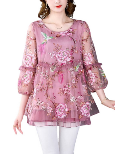 Women Casual Tunic Tops Ladies Casual Plus Size Printing Long Sleeve