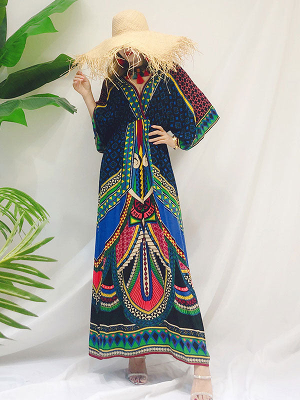Tara Lee Retro Style Loose Bohemian Maxi Vestido
