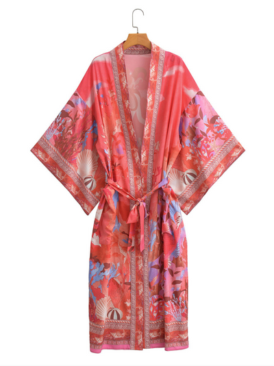 Women's Print Red Cardigan kimono
