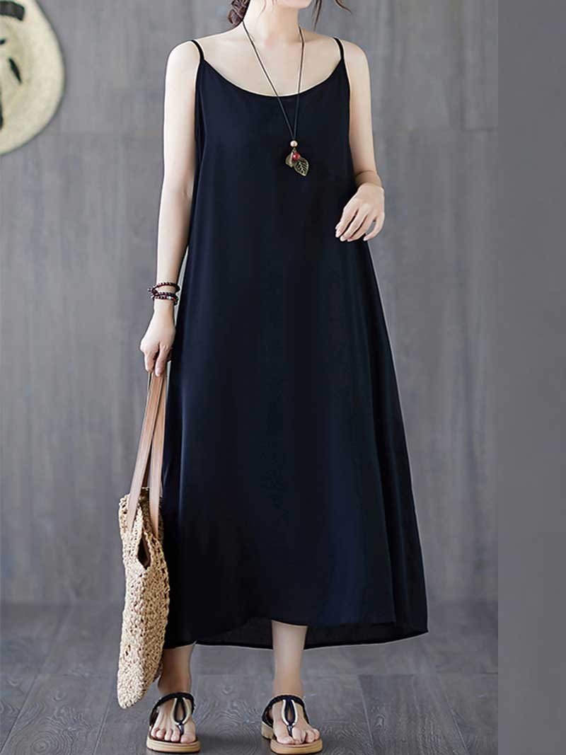 Plain Cotton Sleeveless A-Line Dress