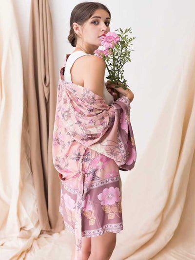 Evatrends cotton gown robe printed kimonos, Outerwear, Cotton, Viscose, Nightwear, long kimono, Bordered sleeves & bottom, Kimono Broad Long sleeves, loose fitting, Floral Bohemian Print, Belted