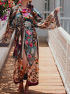 Evatrends cotton gown robe printed kimonos, Outerwear, Cotton, Nightwear, long kimono, long Sleeves, loose fitting, printed, Belted