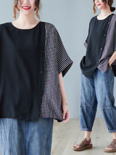 women's black button  top
