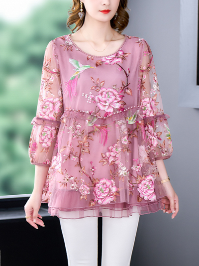 Women Casual Tunic Tops Ladies Casual Plus Size Printing Long Sleeve