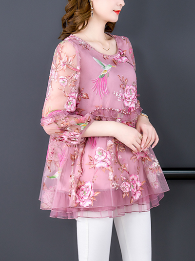 Women Casual Tunic Tops Ladies Casual Plus Size Printing Long Sleeve