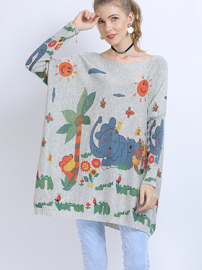 misi length elephant print pullover sweater