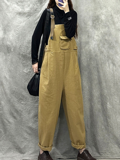 Women's Khaki Dungarees Overalls