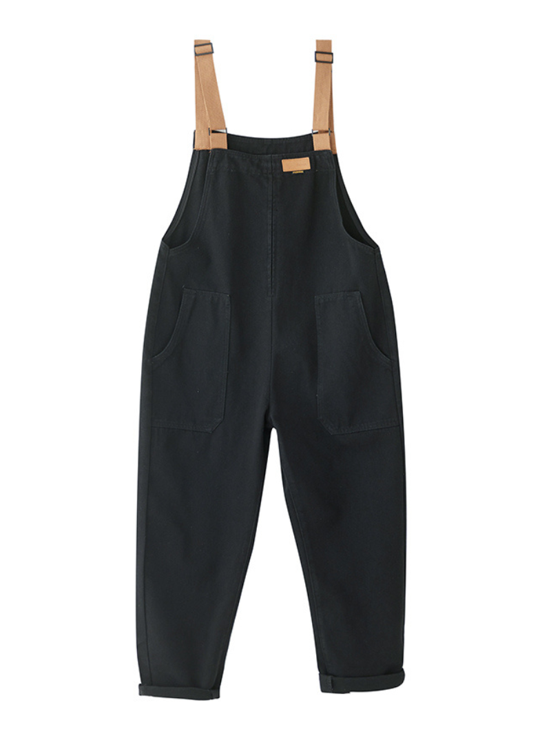 Women's Black Loose Overalls