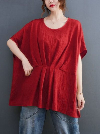 Women's Wine Red Round Neck Top