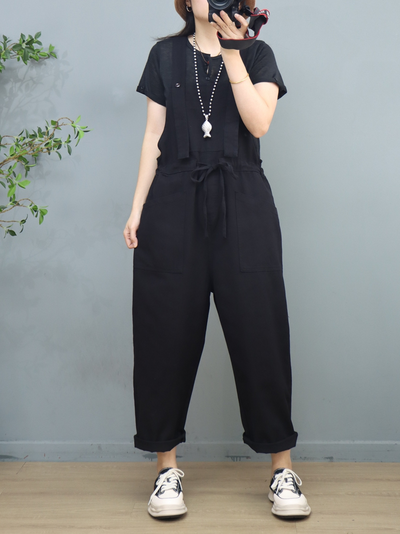 Women's Black Loose Overalls