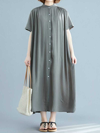 Evatrends Cotton Shirt dress, Short sleeves, Plain Dress, front buttons with open style, Shirt Dress, Different Color