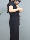 Women's Black Tie-Belt Overalls