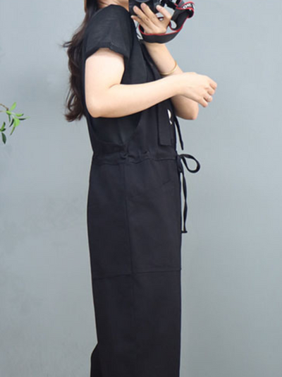 Women's Black Tie-Belt Overalls