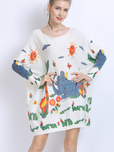 elephant print pullover sweater by women's