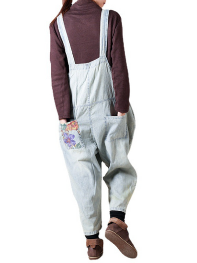 Women's Loose Fitting Dnim Overall with Pockets