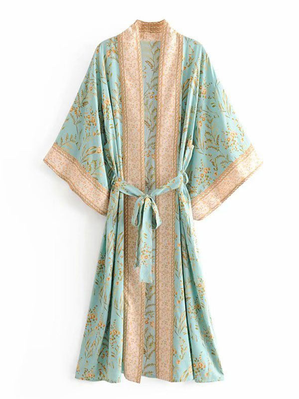 Evatrends cotton gown robe printed kimonos, Outerwear, Cotton, Viscose, Nightwear, Bordered trim, sleeves & bottom, long kimono, Kimono Broad sleeves with armpit opening, loose fitting, Bohemian Floral