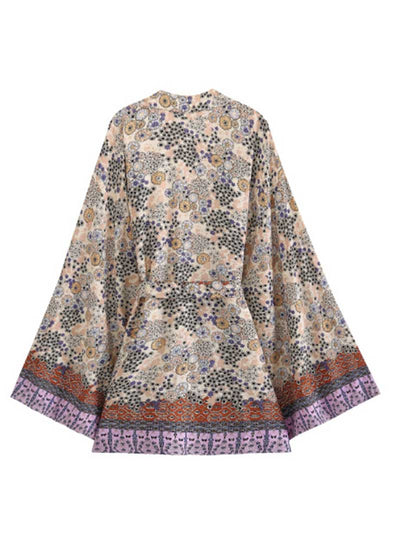 Evatrends cotton gown robe printed kimonos, Outerwear, Cotton, Nightwear, Short kimono, Board Sleeves, loose fitting, Printed, Belted