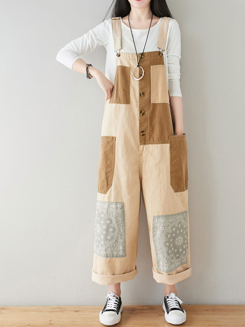 Dungarees cotton denim ripped jeans floral vintage retro style overall
