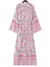 Evatrends cotton gown robe printed kimonos, Outerwear, Cotton, V.Collar, Nightwear, long kimono, Kimono Broad sleeves with armpit opening, loose fitting, Bohemian Floral, Belted