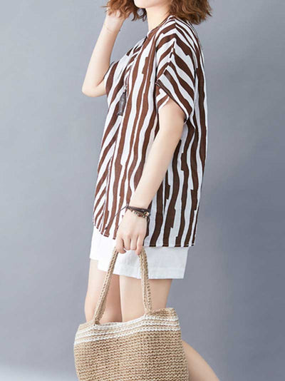 Evatrends Cotton Linen Top, Summer wear, Short sleeves, Stripped top, Round Neck, T-shirt Top, Wear With Jeans pant or Trouser