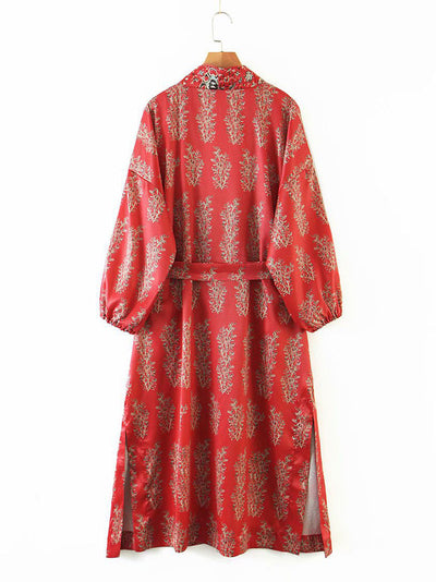 Evatrends cotton gown robe printed kimonos, Outerwear, Polyester, Nightwear, long kimono, Kimono Broad sleeves with armpit opening, loose fitting, Floral Print, Belted