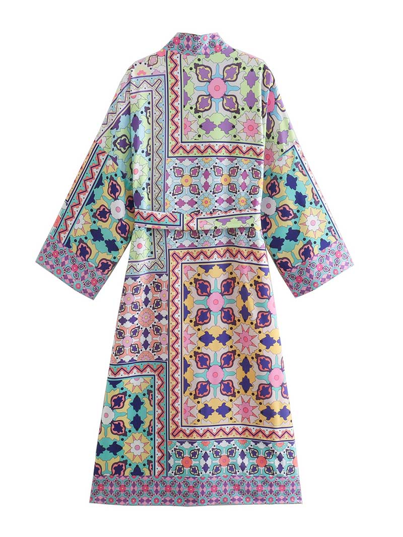 Printed Multicolor Kimono Gown Duster Robe