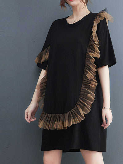 Plain With Frill Style Midi Dress