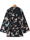 Evatrends cotton gown robe printed kimonos, V-Collar, Outerwear, Polyester, Nightwear, Short kimono, Board Sleeves, Black, loose fitting, Floral Print