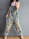 Dungarees, cotton denim, floral print, vintage retro style overall, Front and Back Pockets, Non-Stretchable, Thick, Double Side Pockets, Sleeveless