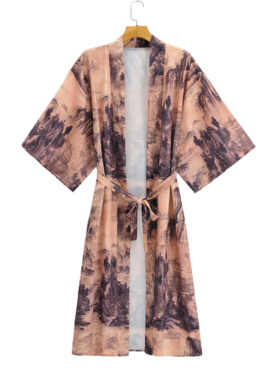 Evatrends cotton gown robe printed kimonos, Outerwear, Polyester, Nightwear, long kimono, Board Sleeves, loose fitting, Tie-Dye Print