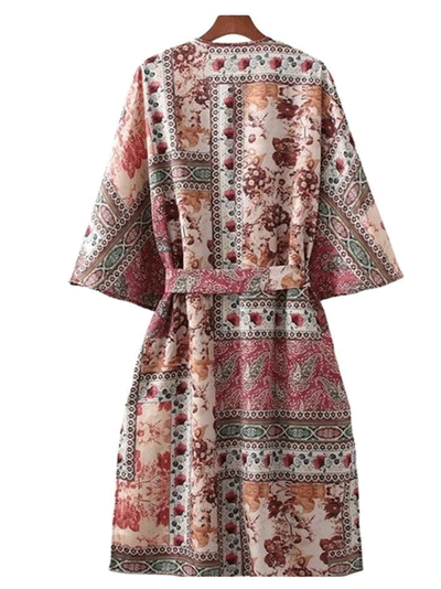 Evatrends cotton gown robe printed kimonos, Outerwear, cotton, Nightwear, long kimono, Raglan Sleeves, loose fitting, Floral Print, Belted