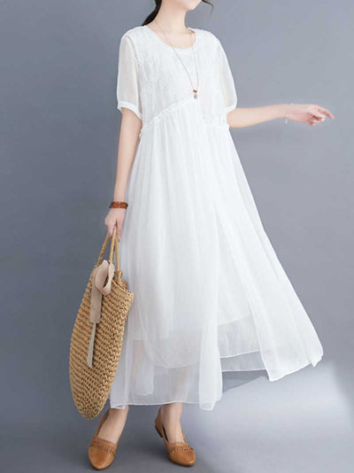 Embroidered Silk A-line Dress