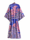 Evatrends cotton gown robe printed kimonos, Outerwear, Silk, Nightwear, long kimono, Long Sleeves, loose fitting, Floral Print, Belted