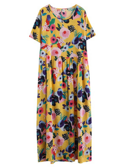 Female Smocked Tiered Long Beach Sun Dresses for Women Petite Length Multi Flower Dress
