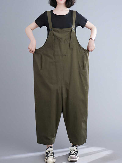 Western-style Plain Cotton Women's Sleeveless Overalls Dungaree